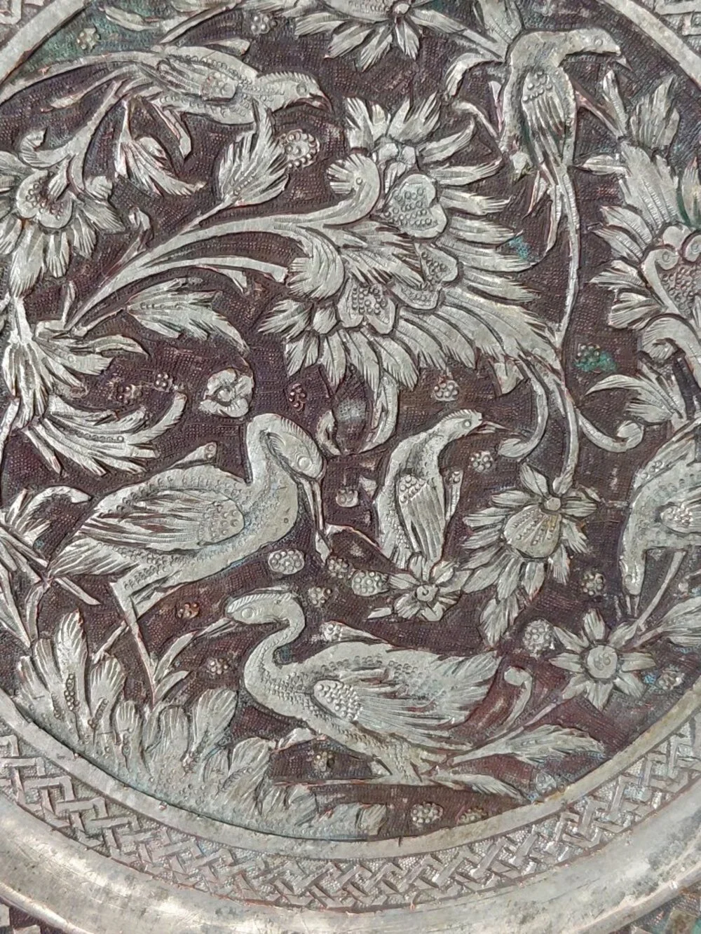 Vintage Persian Ghalamzani Plate with Cranes